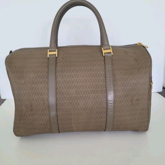 Mario Valentino Vintage Duffle Boston Tote Bag Handbag Large Travel Brown Logo - Picture 2 of 16